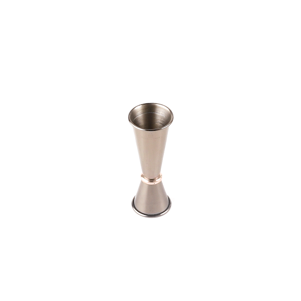 Bar Lux 1 oz / 2 oz Black-Plated Stainless Steel Jigger - Japanese Style, Copper-Plated Ring - 1 count box