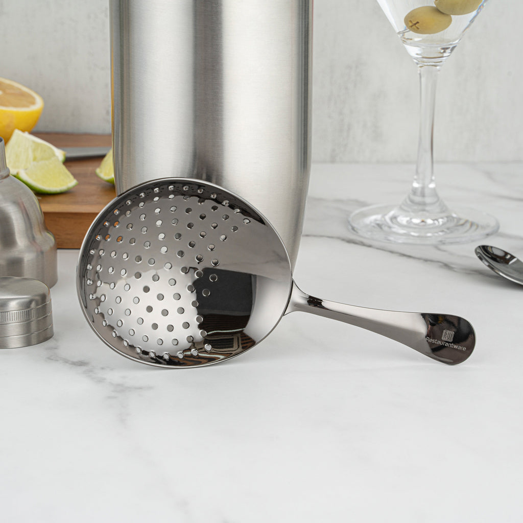Bar Lux Black-Plated Stainless Steel Julep Strainer - 6 1/2" - 1 count box