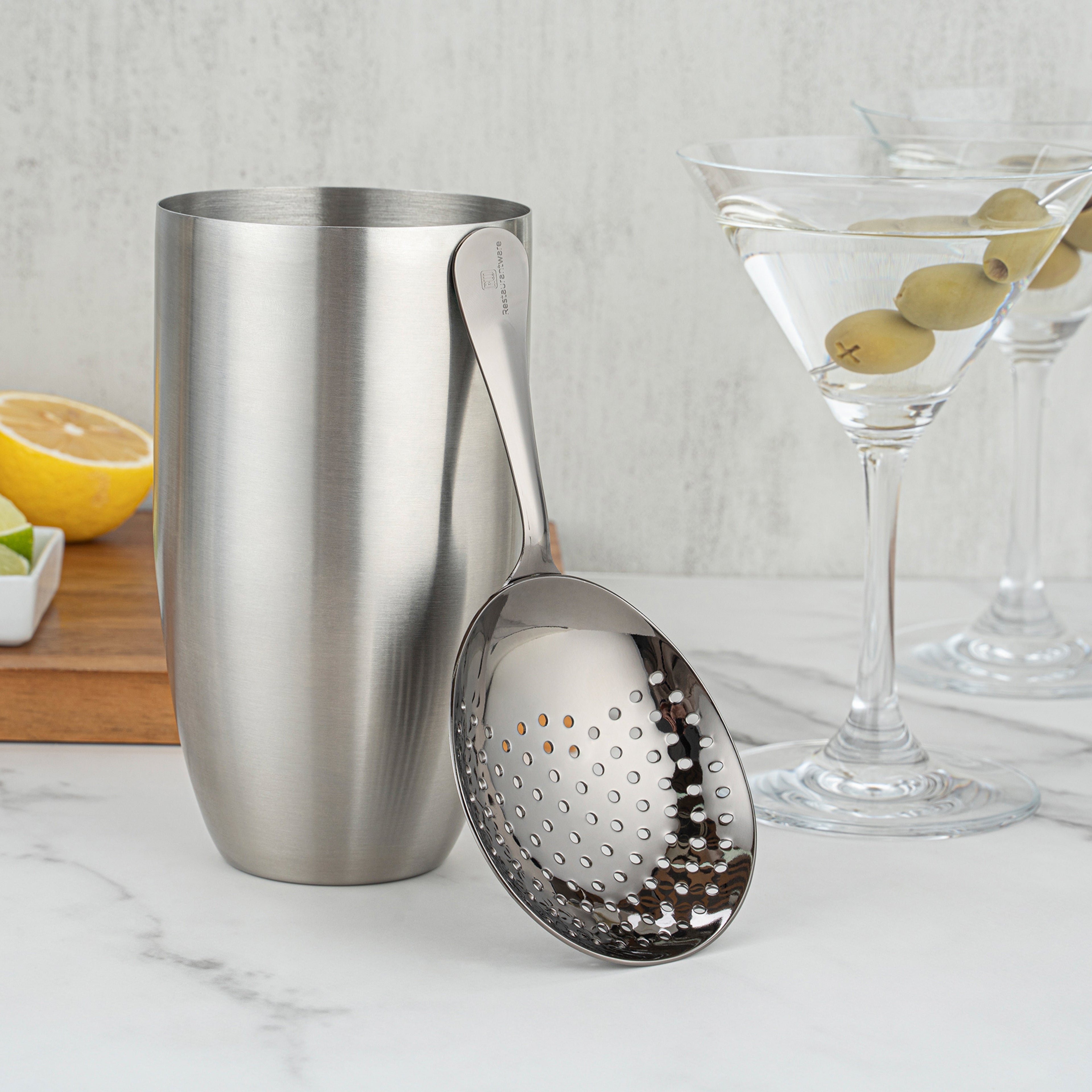 Bar Lux Black-Plated Stainless Steel Julep Strainer - 6 1/2" - 1 count box