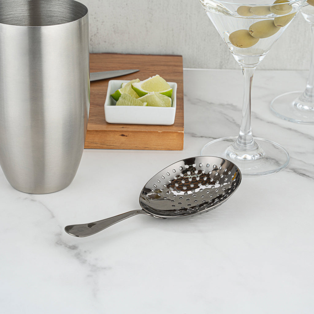 Bar Lux Black-Plated Stainless Steel Julep Strainer - 6 1/2" - 1 count box