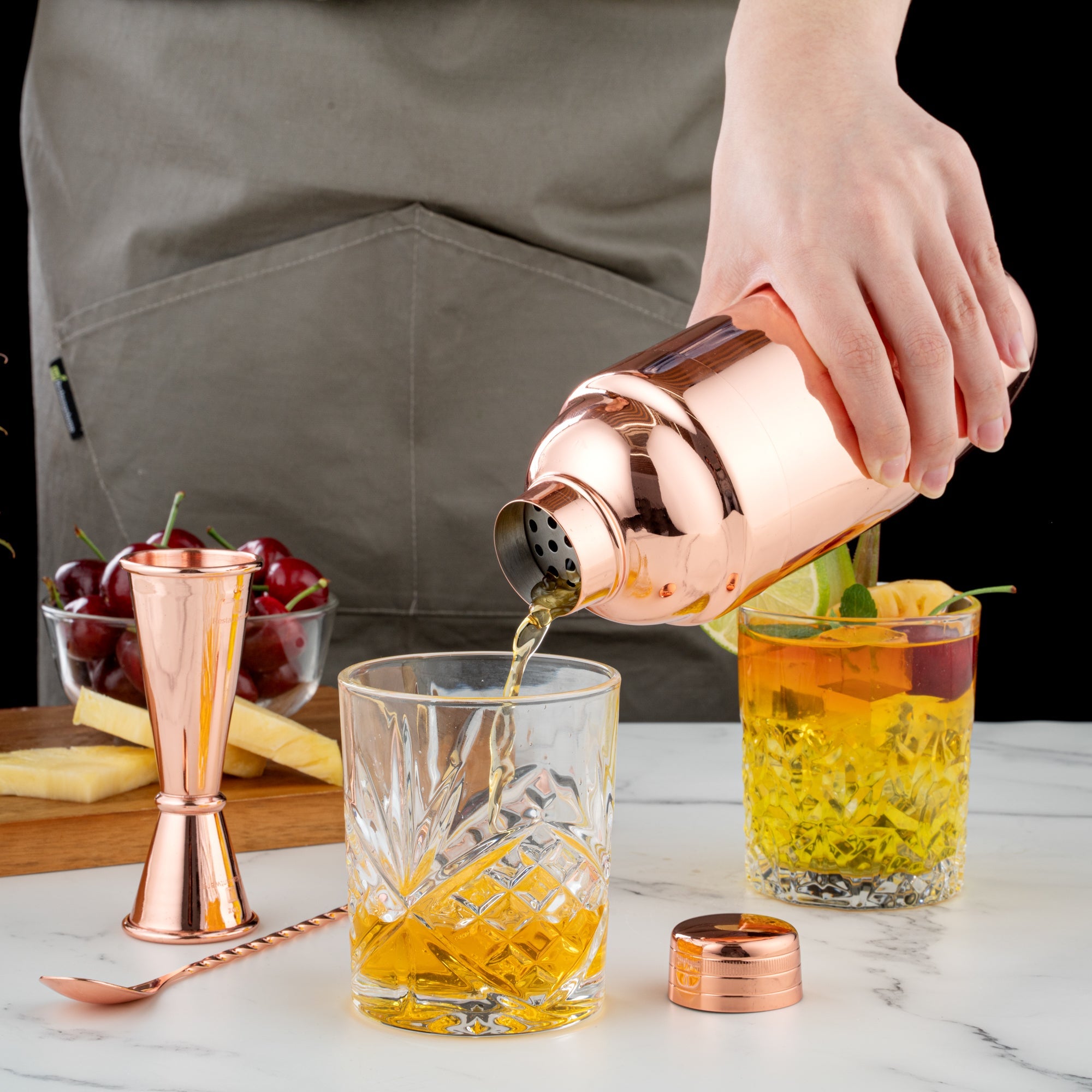 Bar Lux 24 oz Copper-Plated Stainless Steel Cobbler Shaker - 3 1/4" x 3 1/4" x 8 3/4" - 1 count box