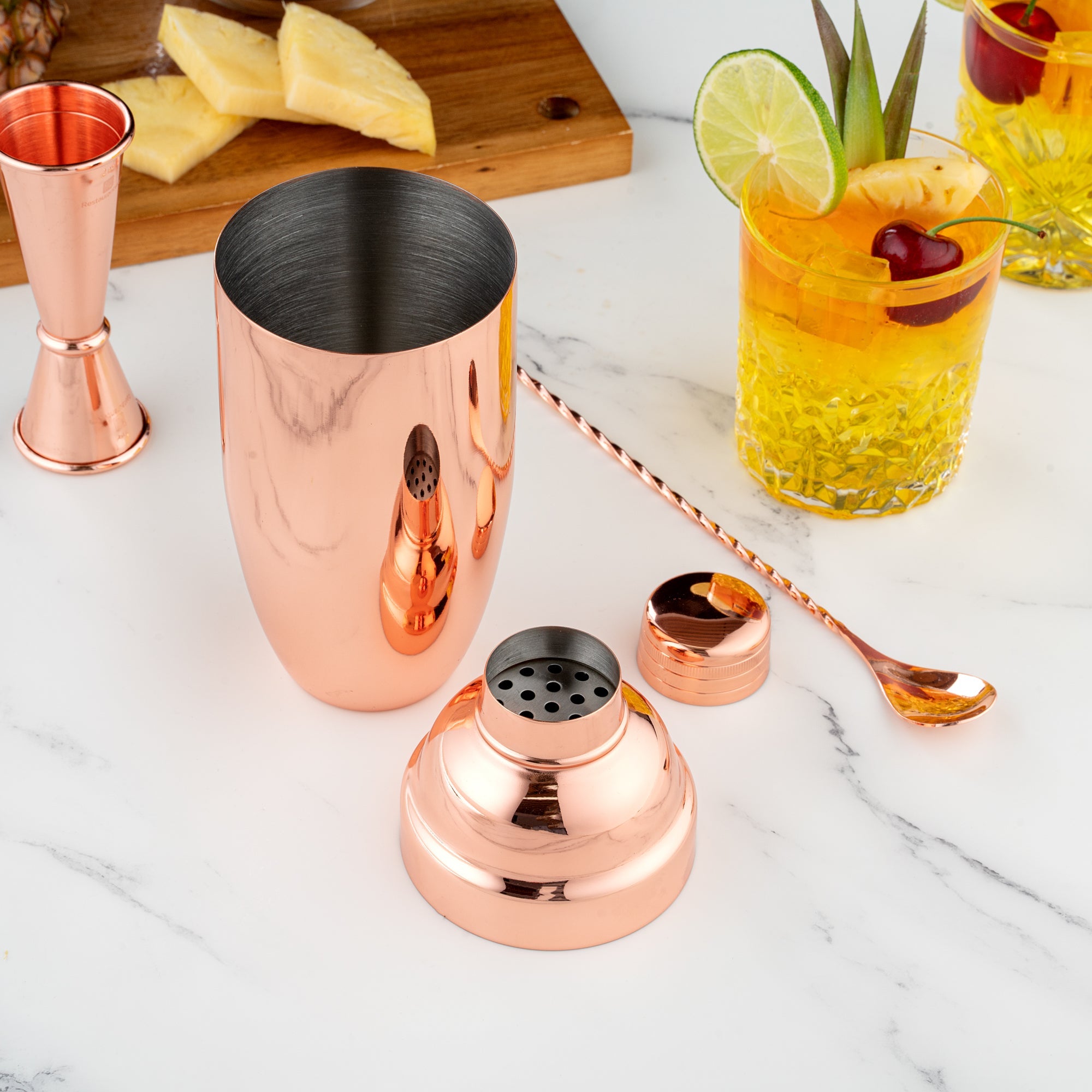 Bar Lux 24 oz Copper-Plated Stainless Steel Cobbler Shaker - 3 1/4" x 3 1/4" x 8 3/4" - 1 count box