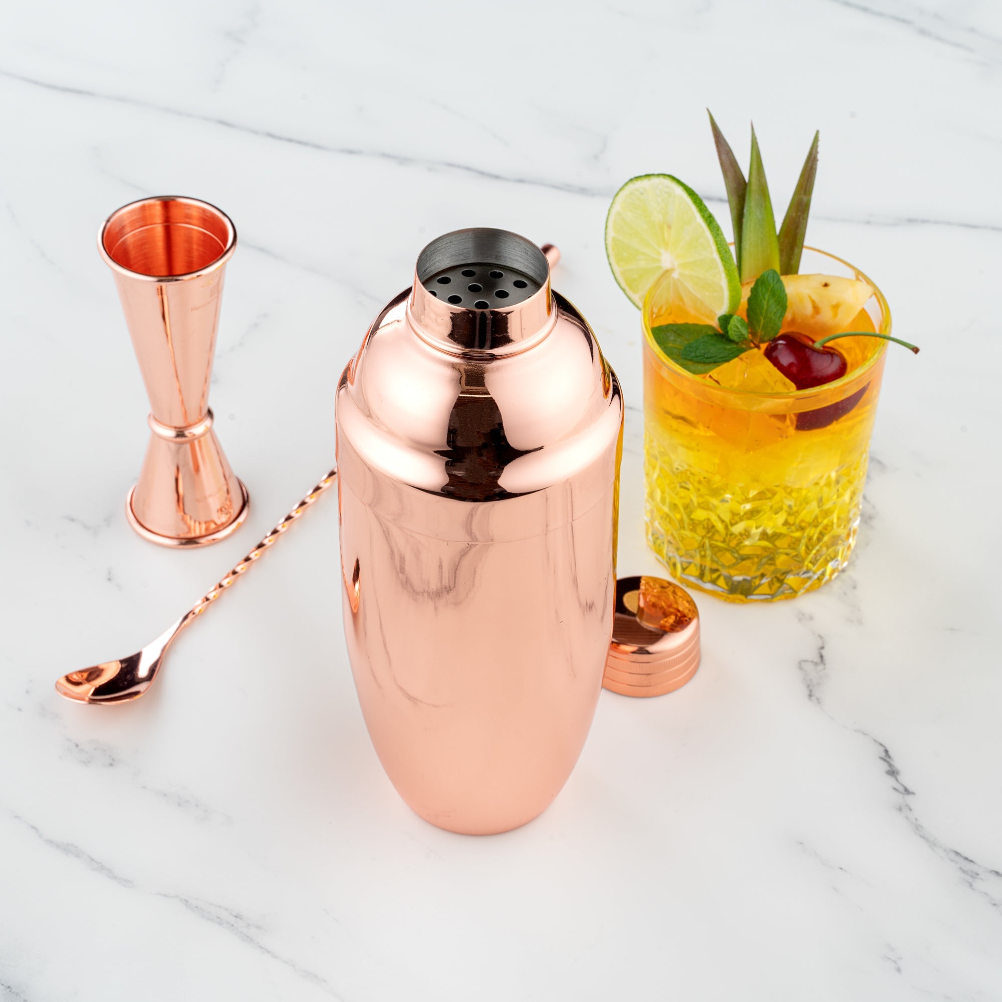 Bar Lux 24 oz Copper-Plated Stainless Steel Cobbler Shaker - 3 1/4" x 3 1/4" x 8 3/4" - 1 count box