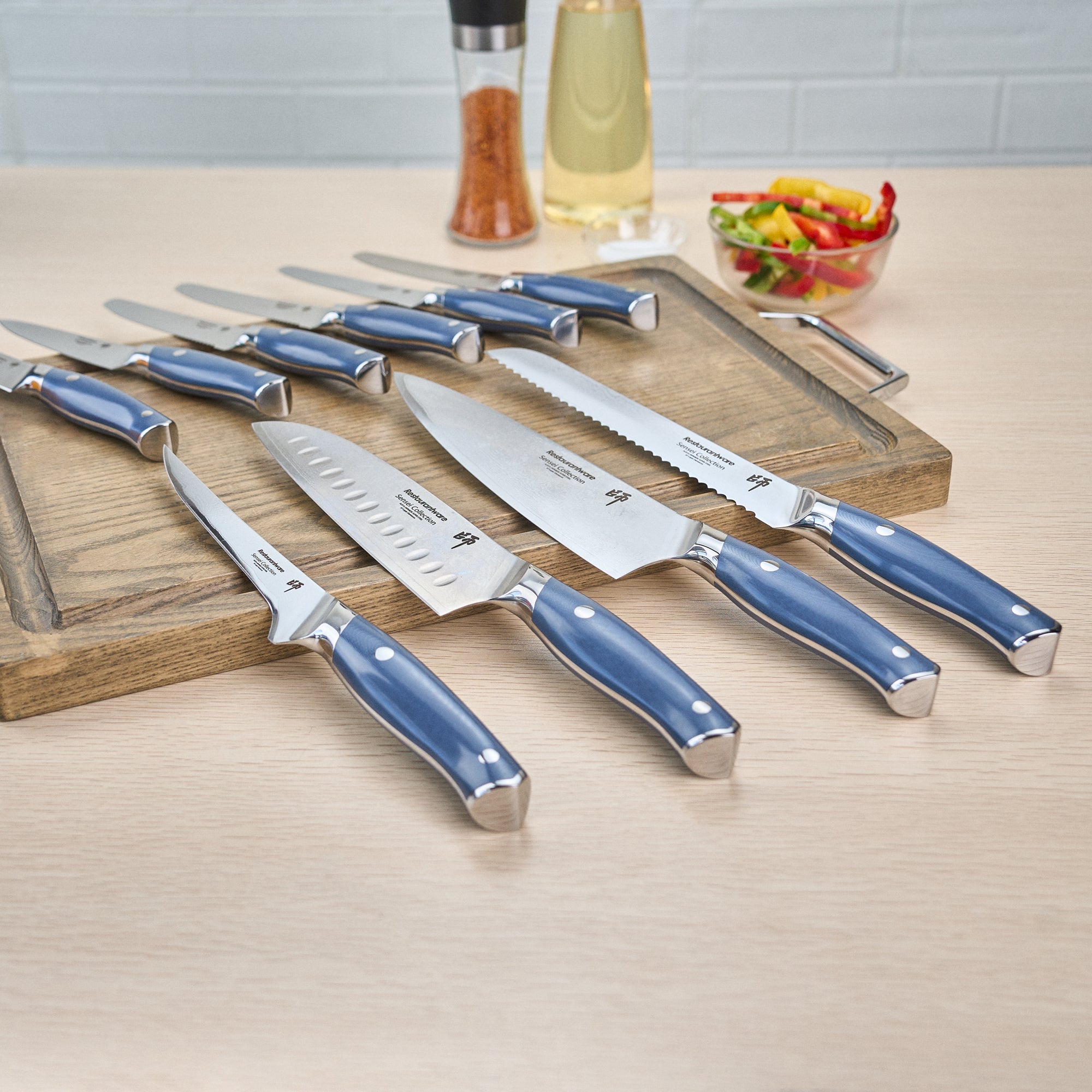 Sensei Blue Damascus Steel 10-Piece Knife Set - 1 count box