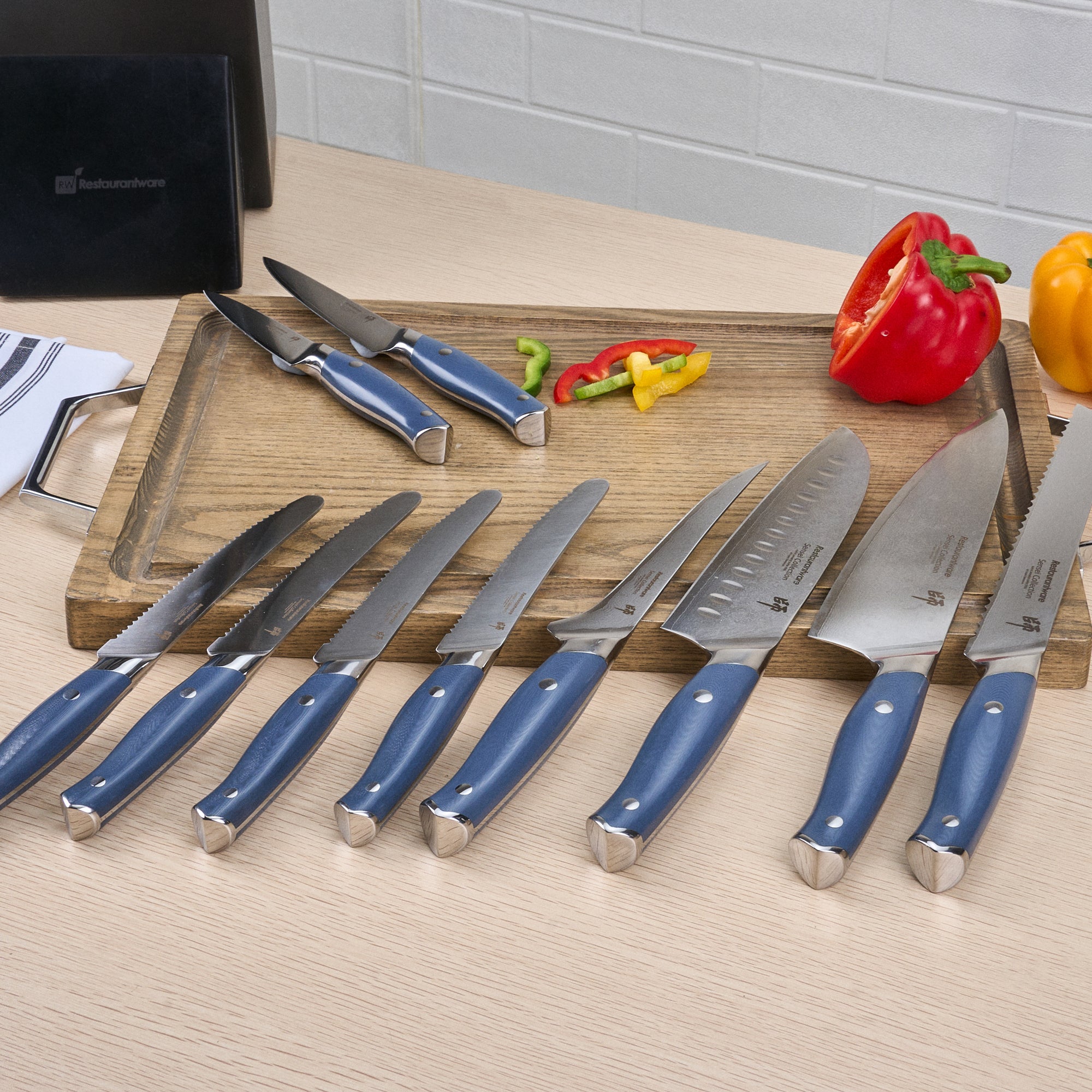 Sensei Blue Damascus Steel 10-Piece Knife Set - 1 count box