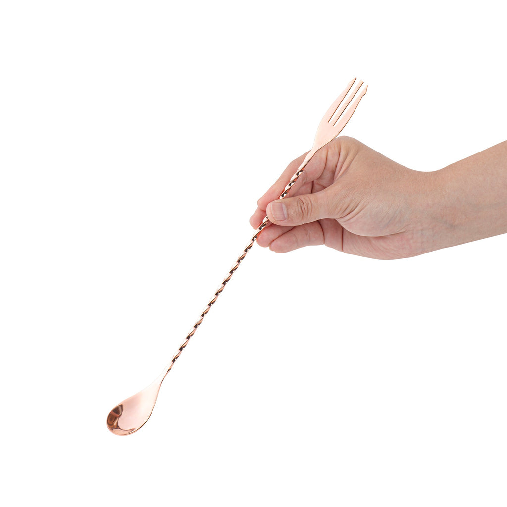 Bar Lux Copper-Plated Stainless Steel Trident Barspoon - 12" - 1 count box