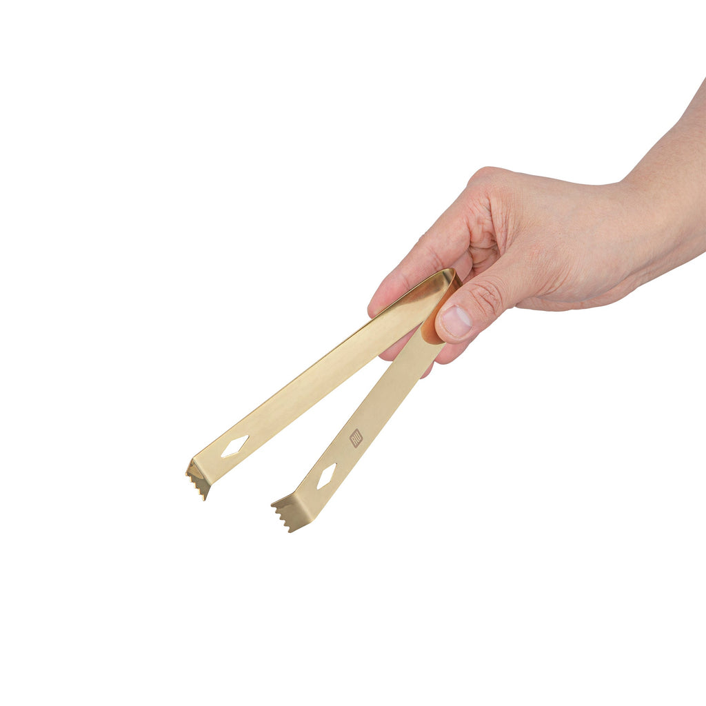 Bar Lux Gold-Plated Stainless Steel Ice Tongs - 6 1/4" x 2 1/2" x 3/4" - 1 count box