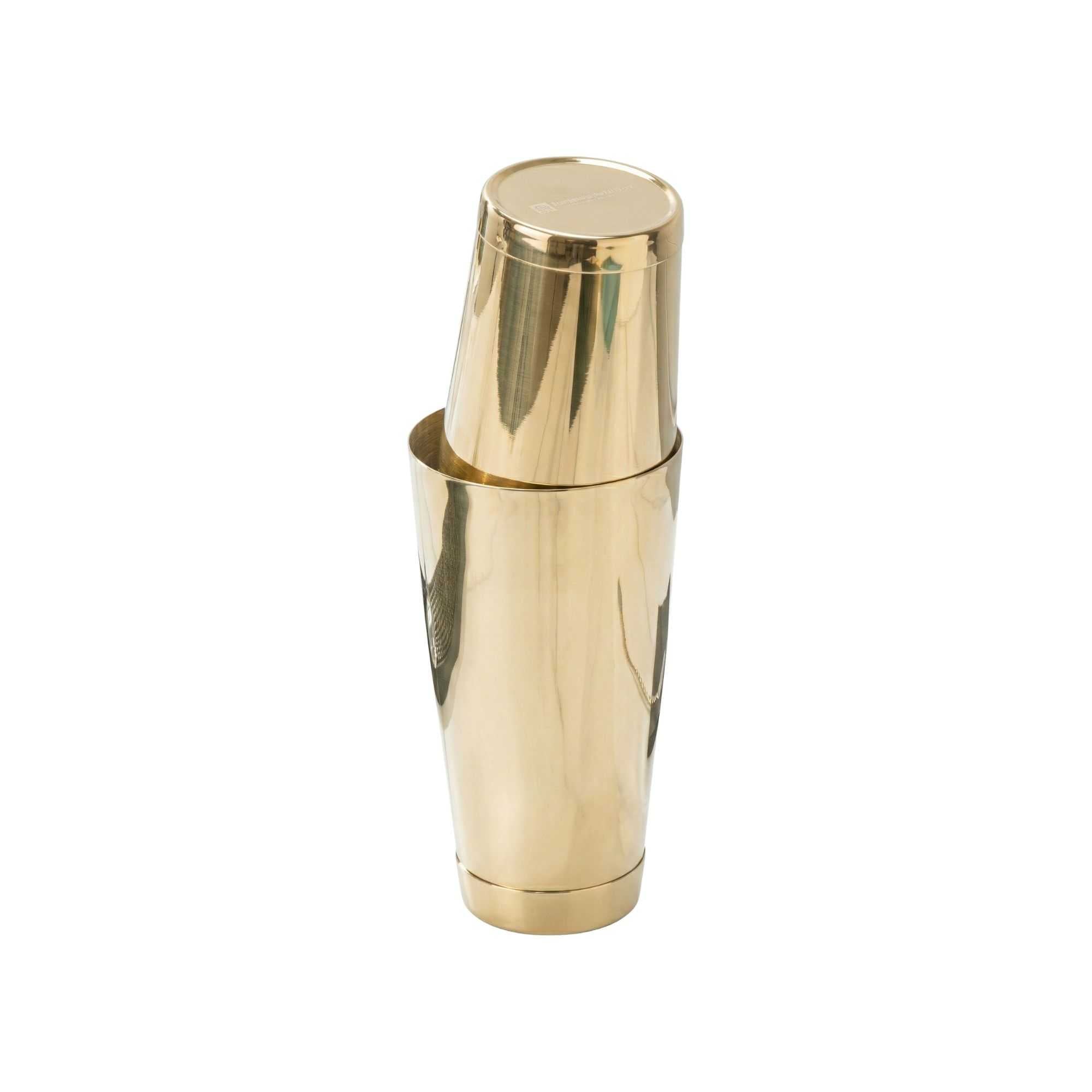 Bar Lux 16 oz Gold-Plated Stainless Steel Cocktail Shaker Tin - Weighted - 3 1/4" x 3 1/4" x 4" - 1 count box