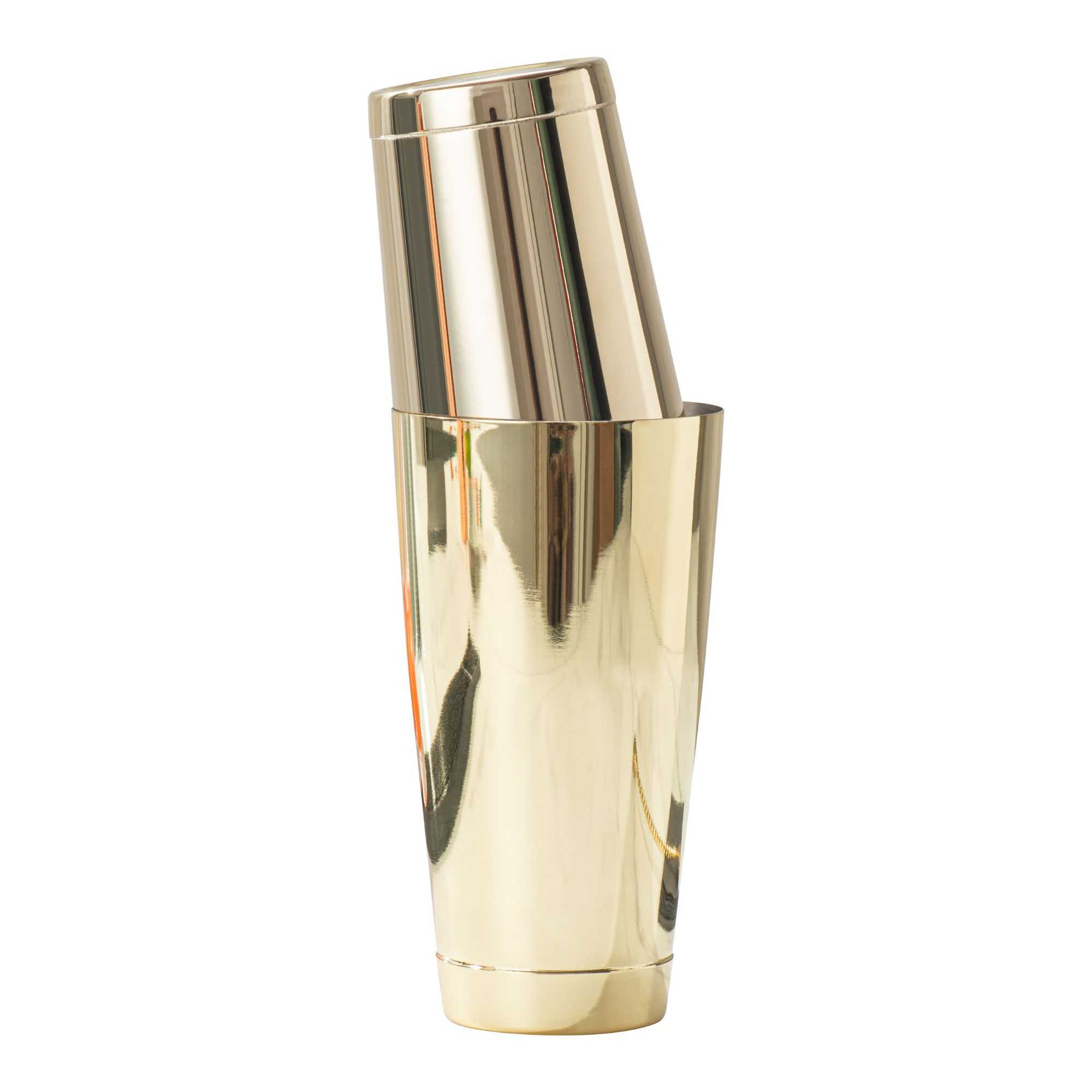 Bar Lux 24 oz Gold-Plated Stainless Steel Cocktail Shaker Tin - Weighted - 3 1/2" x 3 1/2" x 6 1/2" - 1 count box