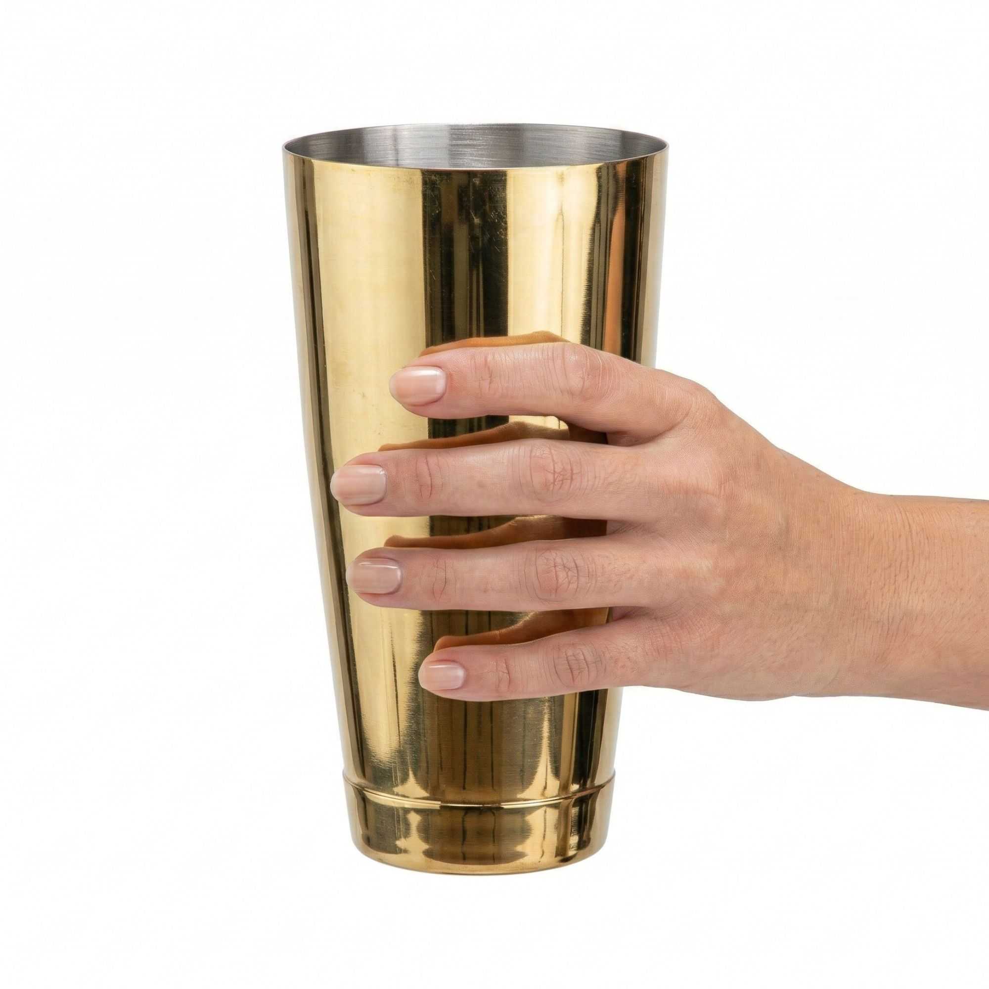 Bar Lux 24 oz Gold-Plated Stainless Steel Cocktail Shaker Tin - Weighted - 3 1/2" x 3 1/2" x 6 1/2" - 1 count box