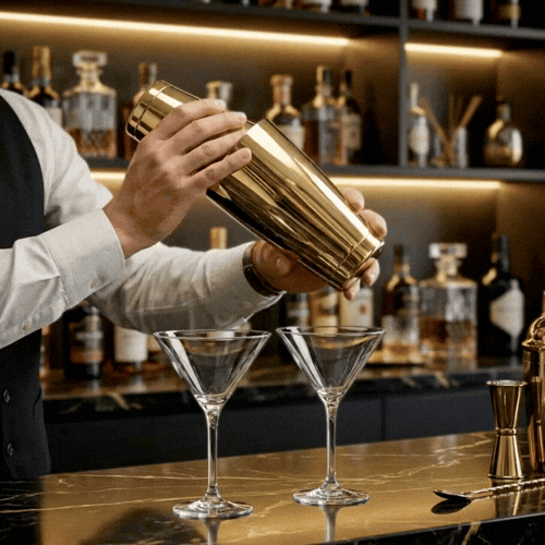 Bar Lux 24 oz Gold-Plated Stainless Steel Cocktail Shaker Tin - Weighted - 3 1/2" x 3 1/2" x 6 1/2" - 1 count box