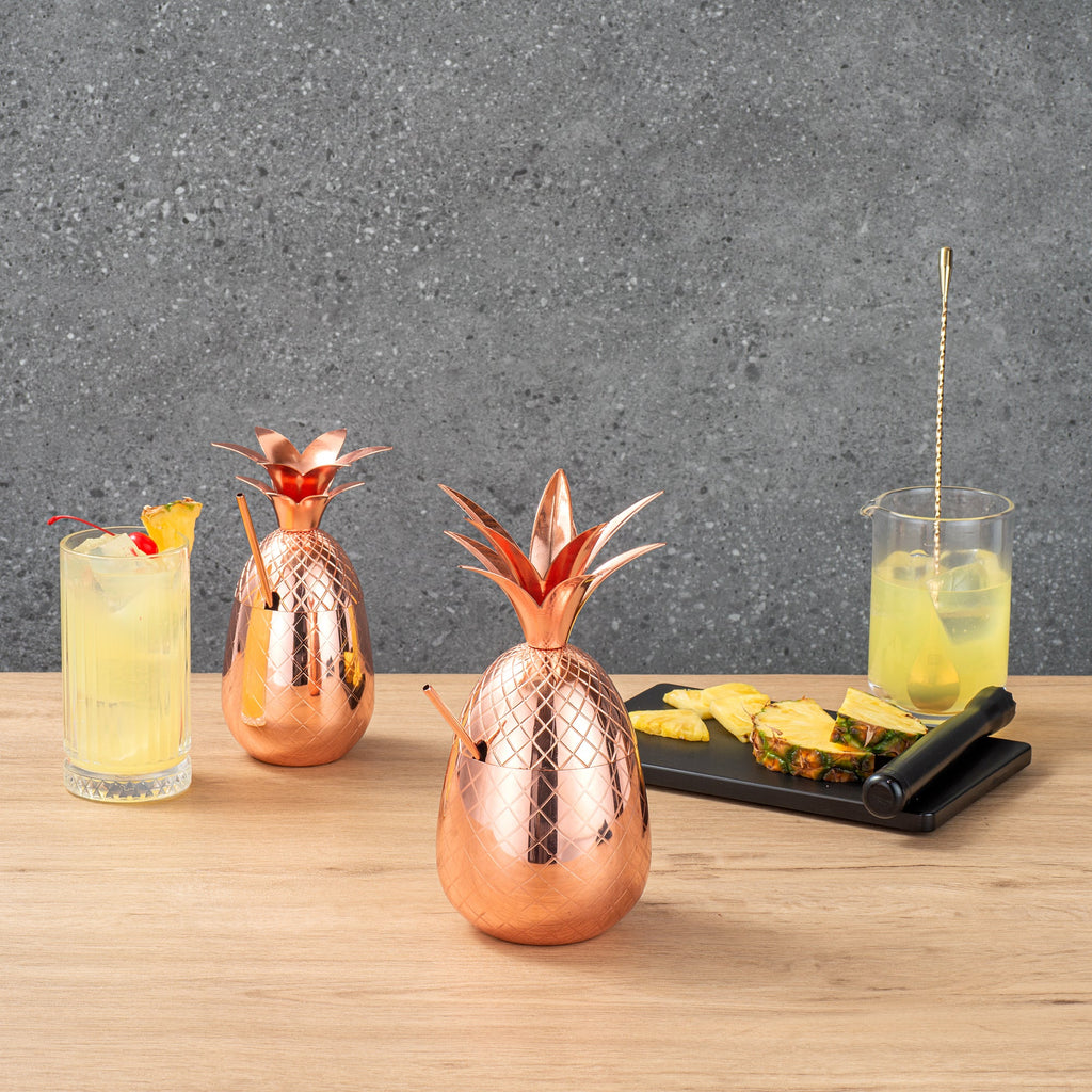 Bar Lux 24 oz Copper-Plated Stainless Steel Pineapple Tumbler - 4 1/4" x 4 1/4" x 9 1/4" - 1 count box