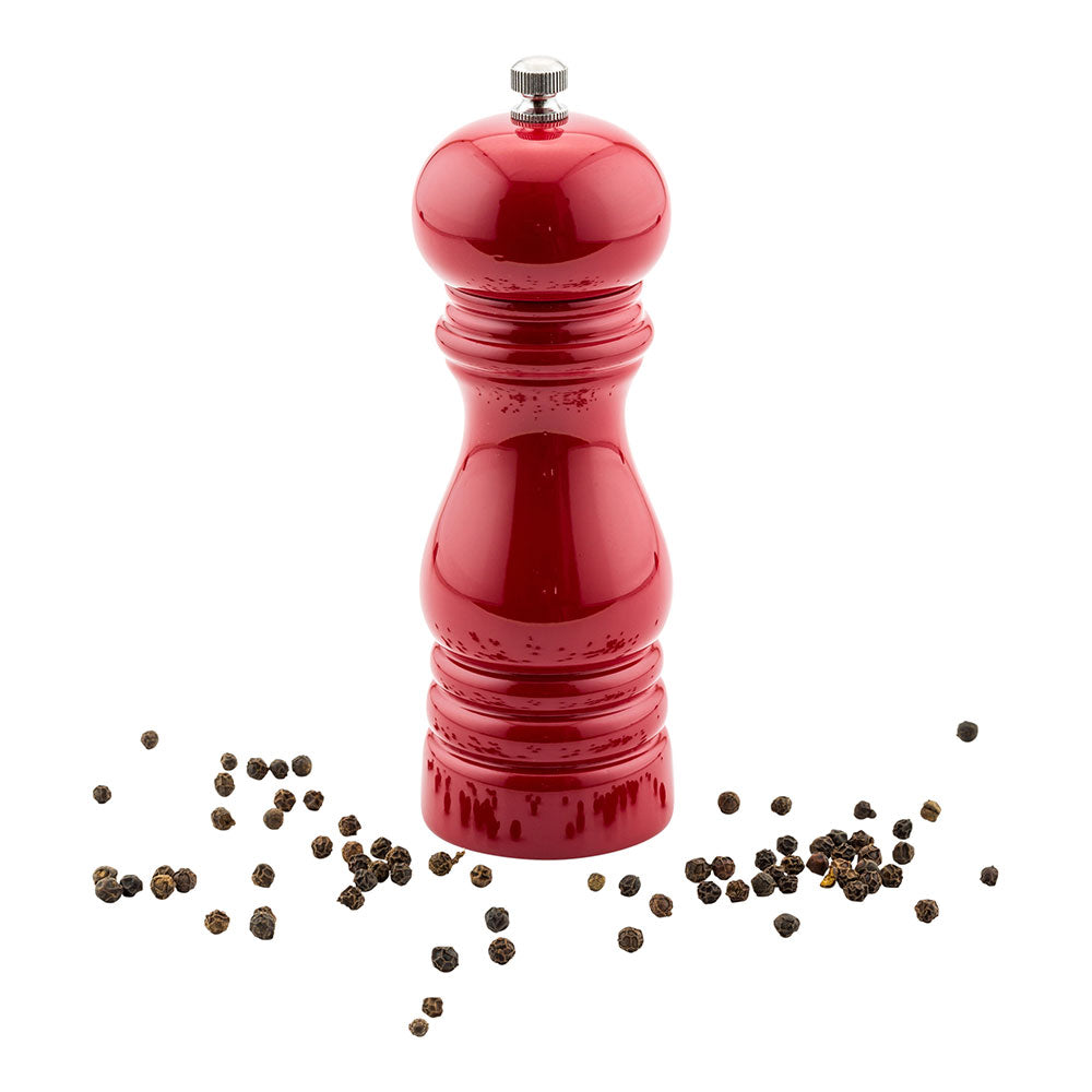 Chef 101 Classic French Red Wood Pepper Mill - High Gloss - 2" x 2" x 6" - 1 count box