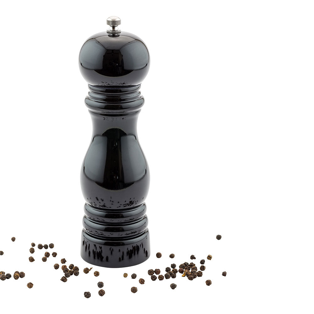 Chef 101 Classic French Black Wood Pepper Mill - High Gloss - 2 1/4" x 2 1/4" x 7 1/2" - 1 count box