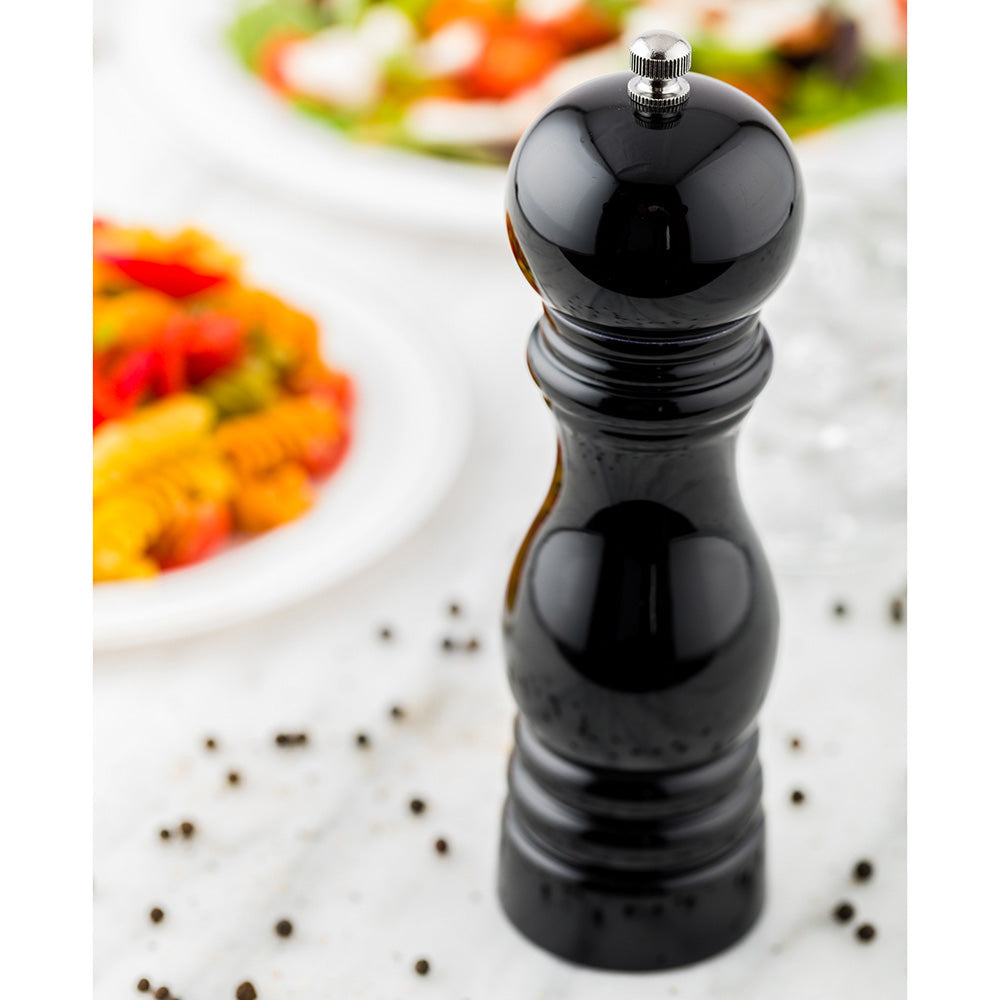 Chef 101 Classic French Black Wood Pepper Mill - High Gloss - 2 1/4" x 2 1/4" x 7 1/2" - 1 count box