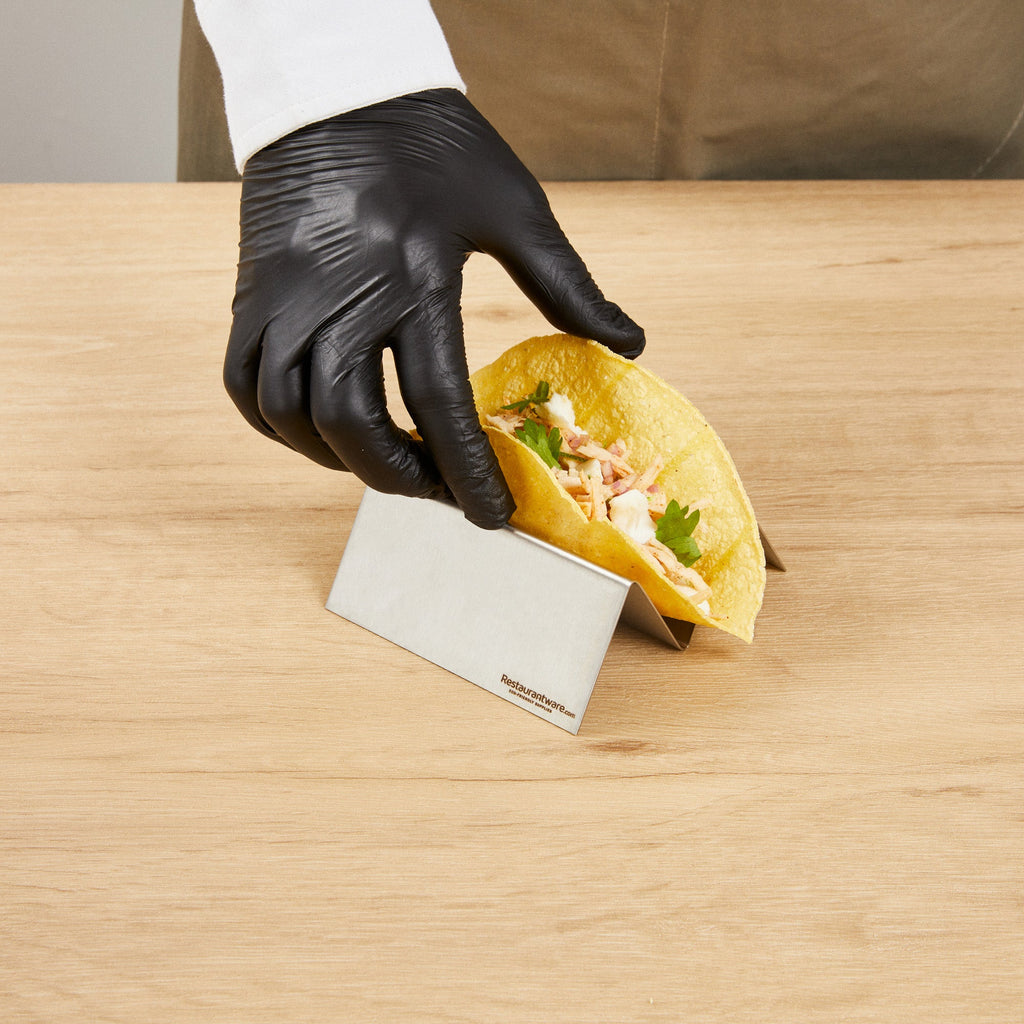 Met Lux Stainless Steel Single Taco Holder - with 1 or 2 Compartments - 4 1/4" x 4" x 1 1/2" - 1 count box