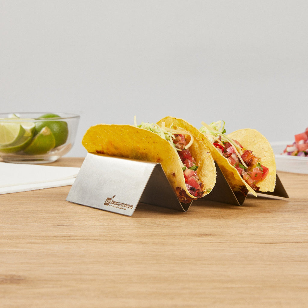 Met Lux Stainless Steel Double Taco Holder - with 2 or 3 Compartments - 6 1/2" x 4" x 1 1/2" - 1 count box