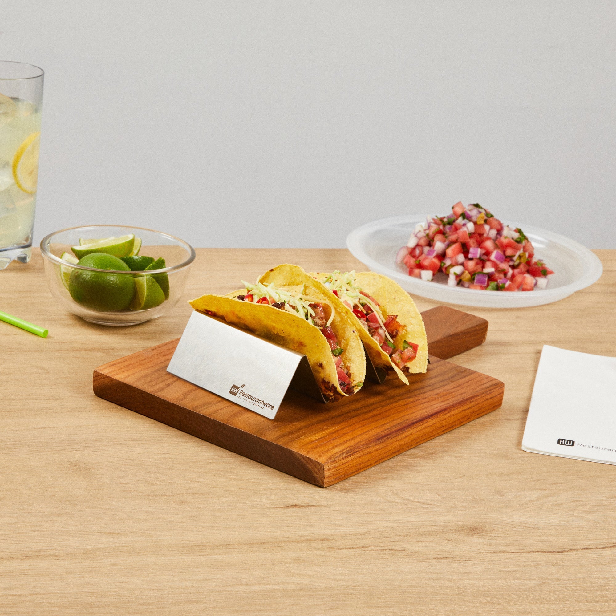 Met Lux Stainless Steel Double Taco Holder - with 2 or 3 Compartments - 6 1/2" x 4" x 1 1/2" - 1 count box