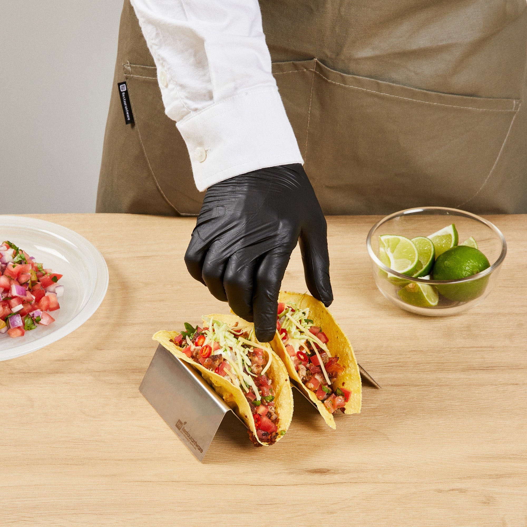 Met Lux Stainless Steel Double Taco Holder - with 2 or 3 Compartments - 6 1/2" x 4" x 1 1/2" - 1 count box