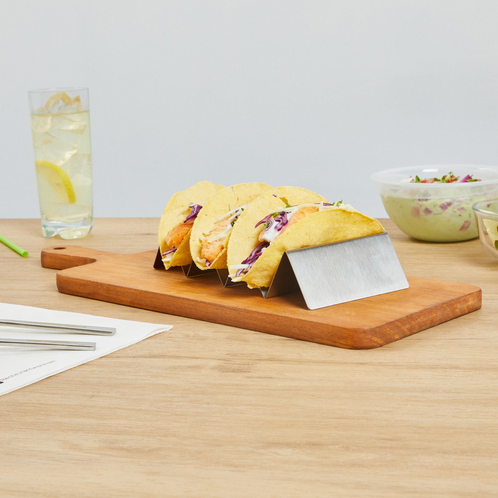 Met Lux Stainless Steel Triple Taco Holder - with 3 or 4 Compartments - 8 1/2" x 4" x 1 1/2" - 1 count box
