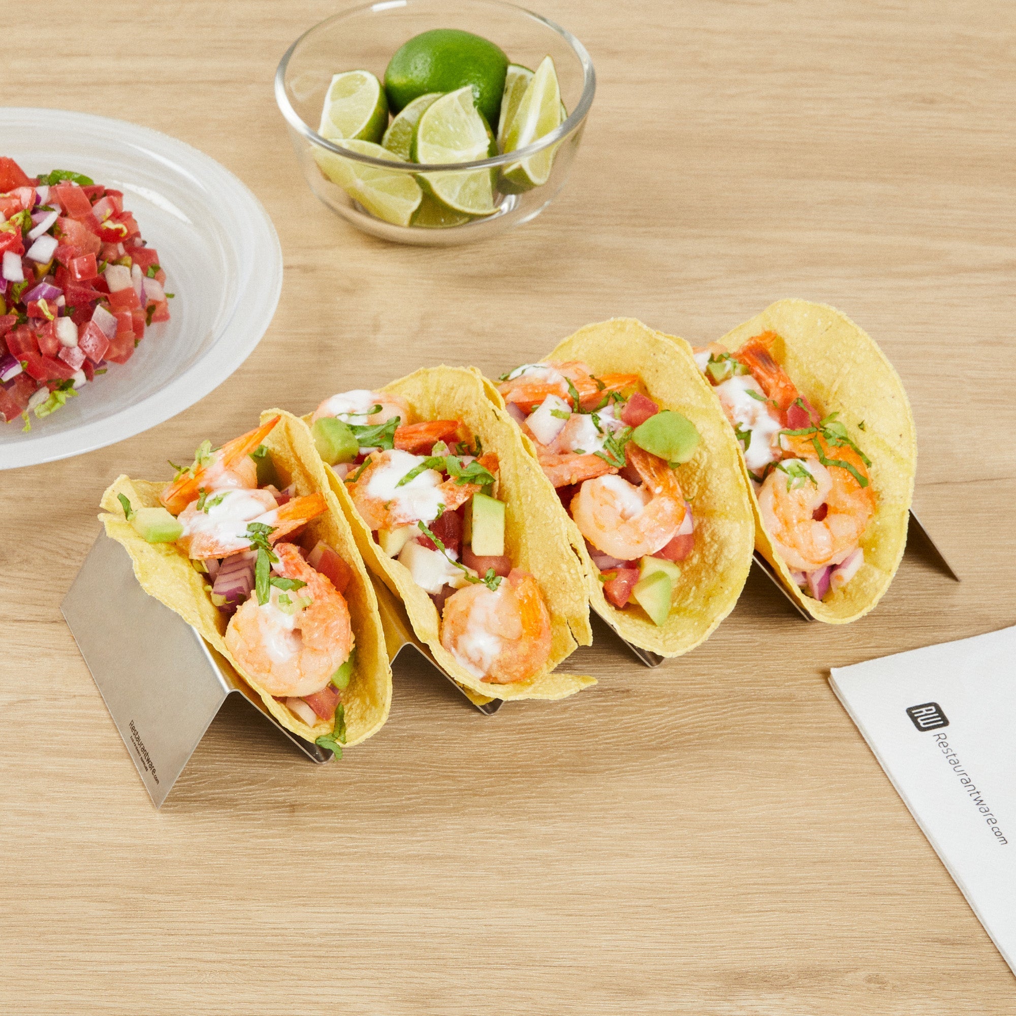 Met Lux Stainless Steel Quadruple Taco Holder - with 4 or 5 Compartments - 10 3/4" x 4" x 1 1/2" - 1 count box