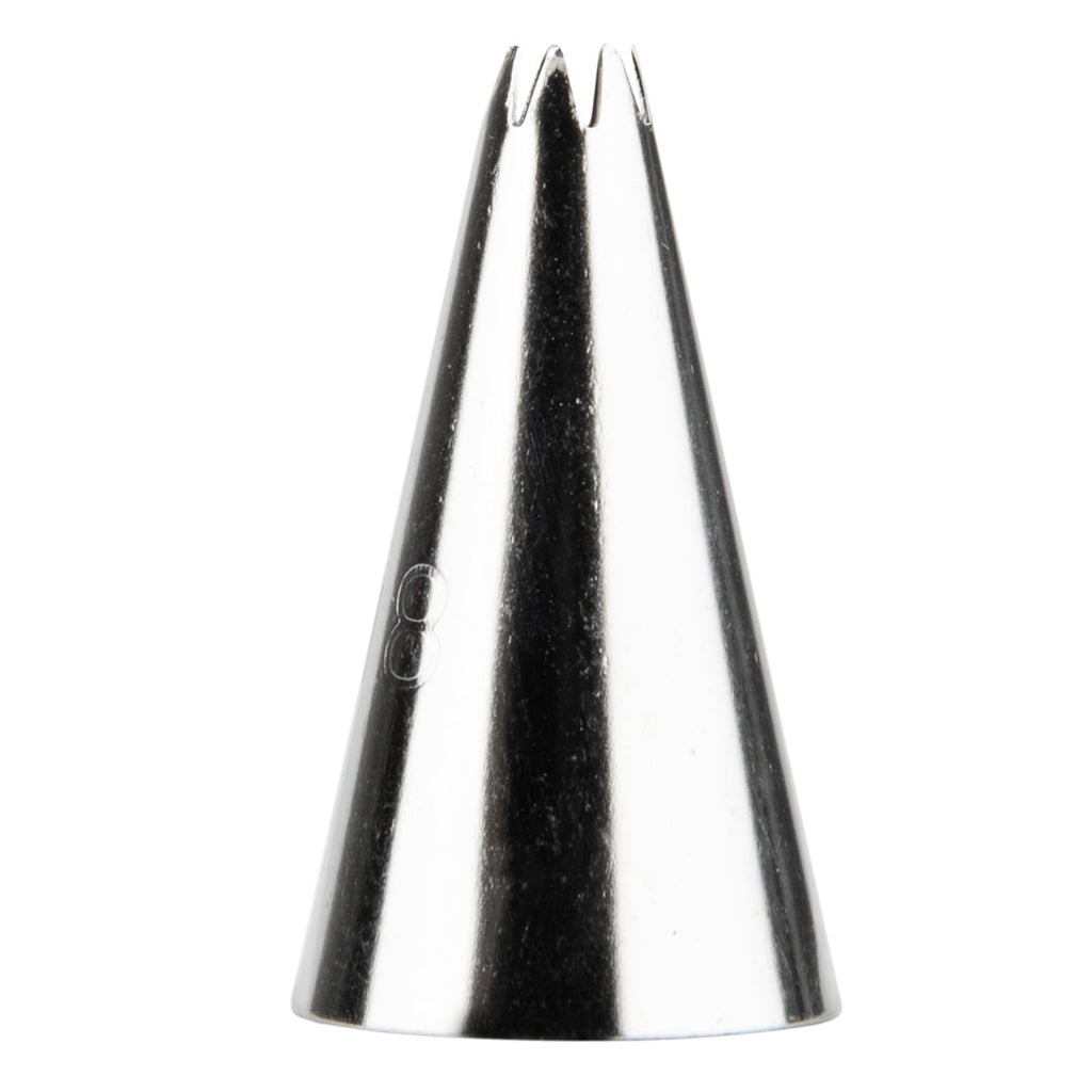Pastry Tek Stainless Steel #18 Open Star Piping Tip - 3/4" x 3/4" x 1 1/4" - 1 count box