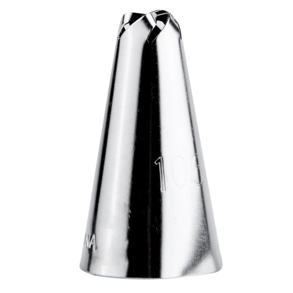 Pastry Tek Stainless Steel #106 Drop Flower Piping Tip - 3/4" x 3/4" x 1 1/4" - 1 count box