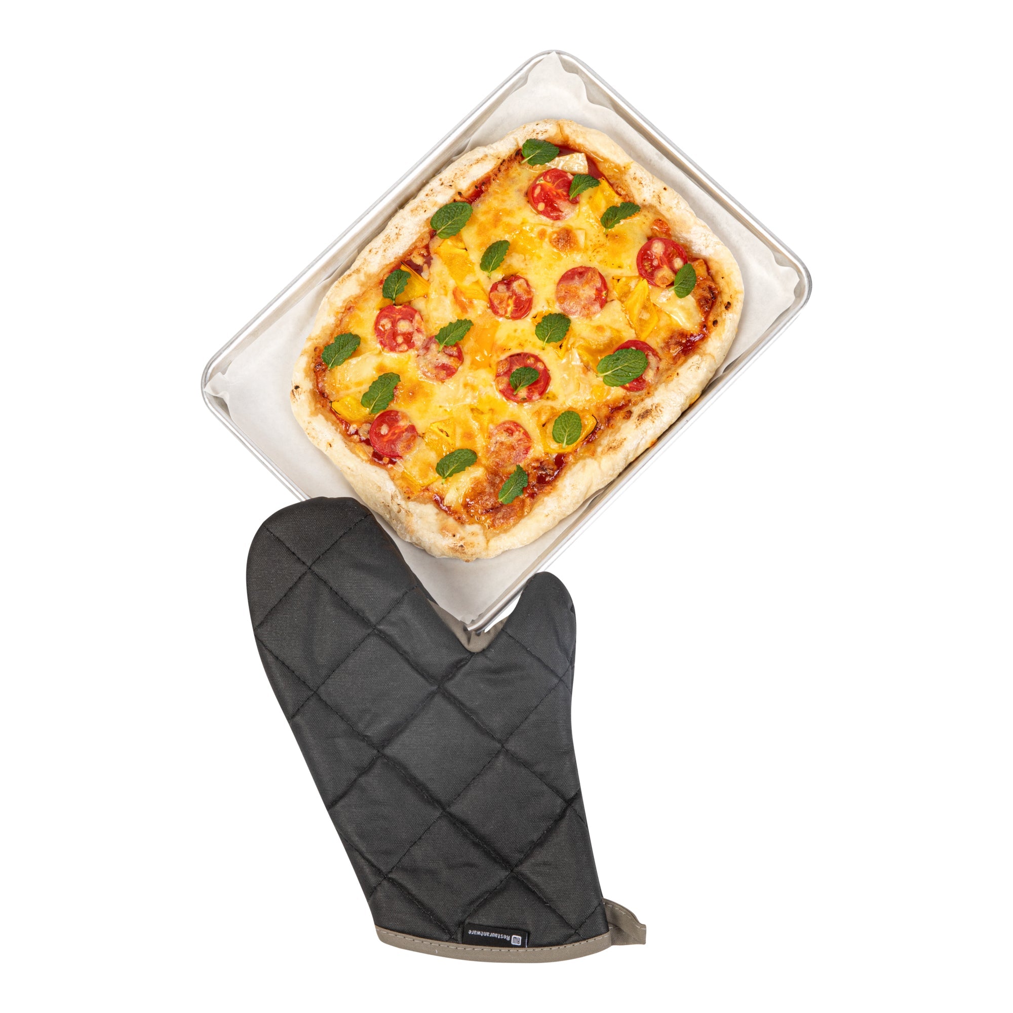 RW Threads Black Cotton Oven Mitt - Flame Retardant, with Thumb Guard - 13 3/4" x 8" x 1" - 1 count box