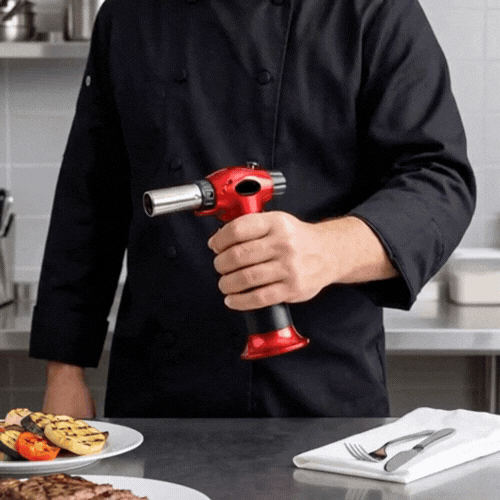 RW Pyro Stainless Steel Butane Kitchen Torch - Adjustable Dial - 5 1/4" x 2 1/2" x 6 3/4" - 1 count box
