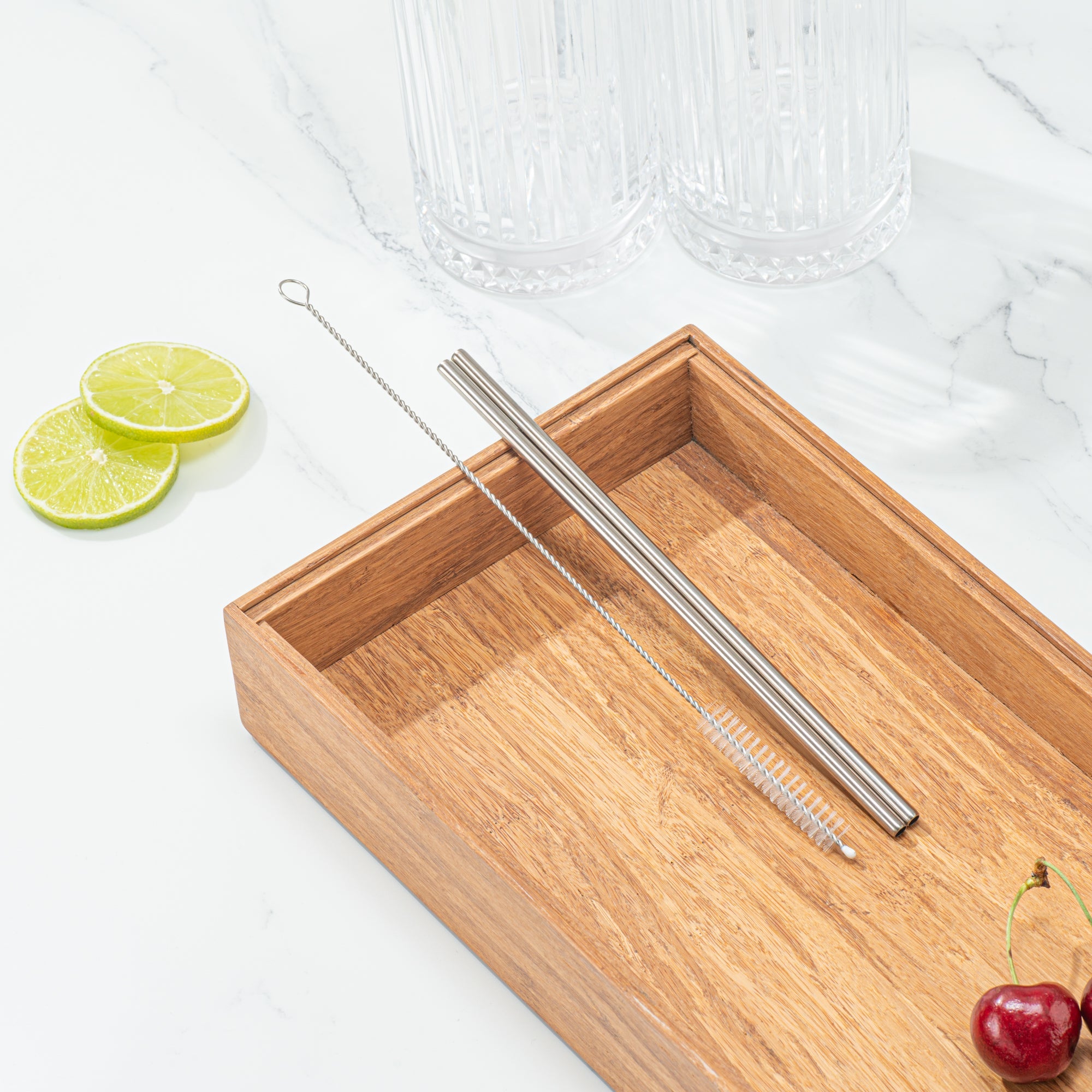 Bar Lux Silver Stainless Steel Straw Cleaning Brush - Reusable - 9 1/2" x 1" x 1" - 2 count box
