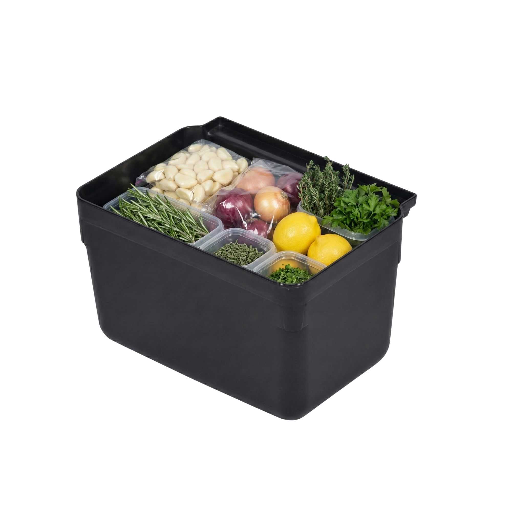 RW Clean Black Plastic Attachable Small Bus Tub - Fits Heavy-Duty Rolling Utility Cart - 13" x 9 1/4" x 7" - 1 count box