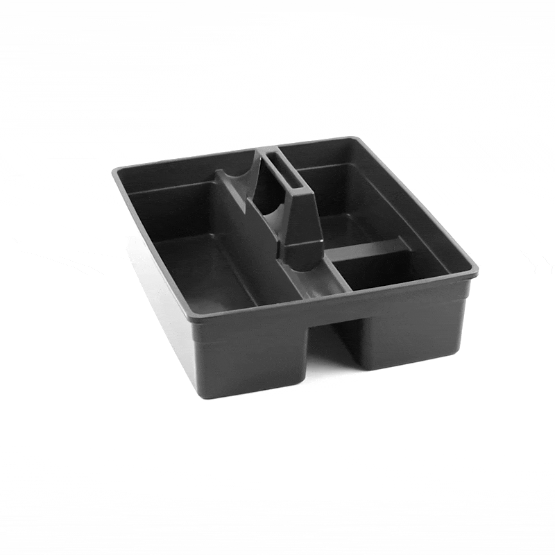 RW Clean Black Plastic Cleaning Caddy - 3 Compartments, with Handle - 15 1/4" x 13 1/4" x 6 3/4" - 1 count box