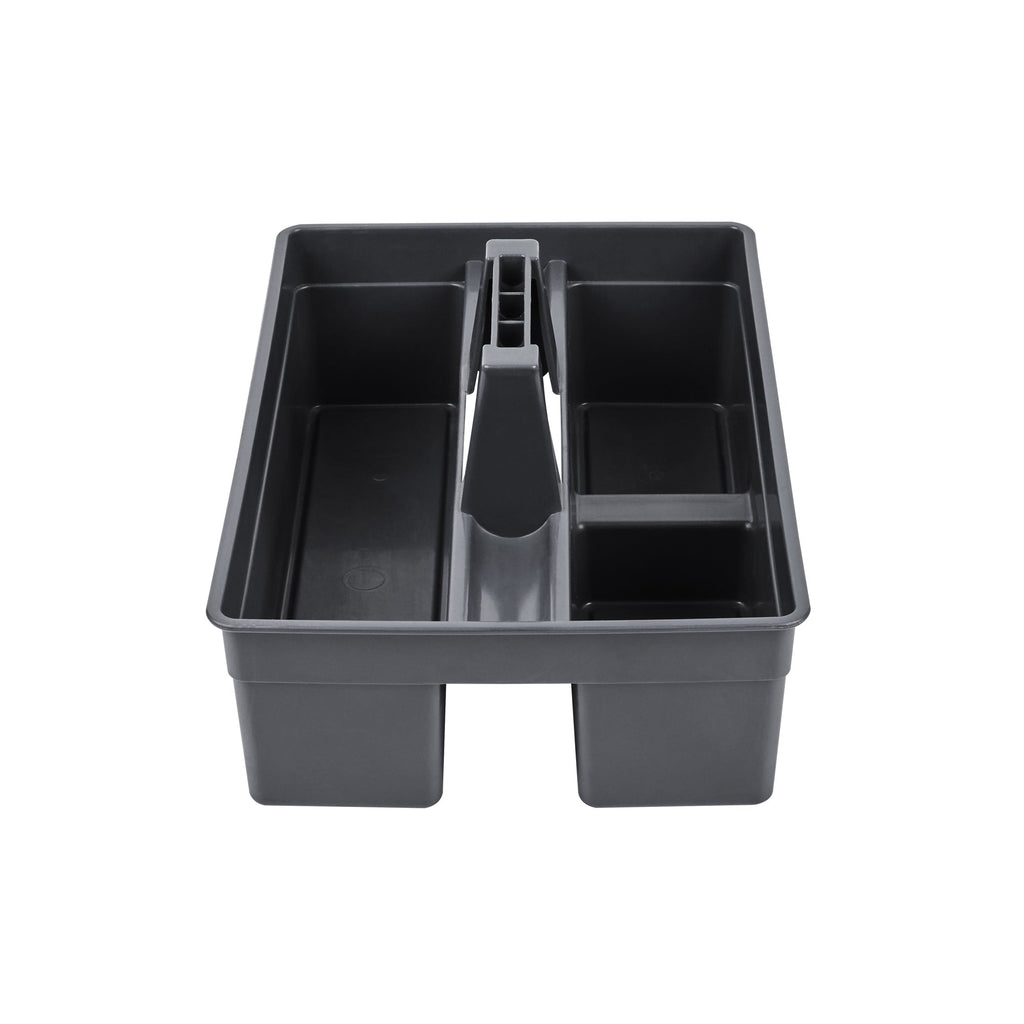 RW Clean Black Plastic Cleaning Caddy - 3 Compartments, with Handle - 16" x 10 1/2" x 7" - 1 count box
