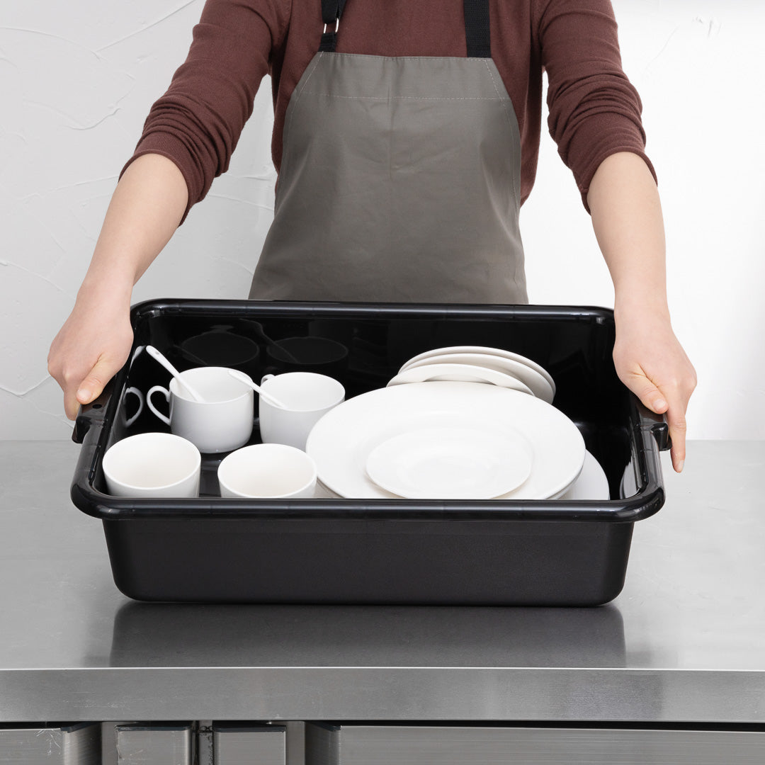 RW Clean Black Plastic Bus Tub - Easy Grip - 21 1/4" x 15 3/4" x 4 3/4" - 12 count box