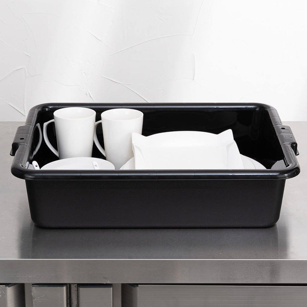 RW Clean Black Plastic Bus Tub - Easy Grip - 21 1/4" x 15 3/4" x 4 3/4" - 12 count box