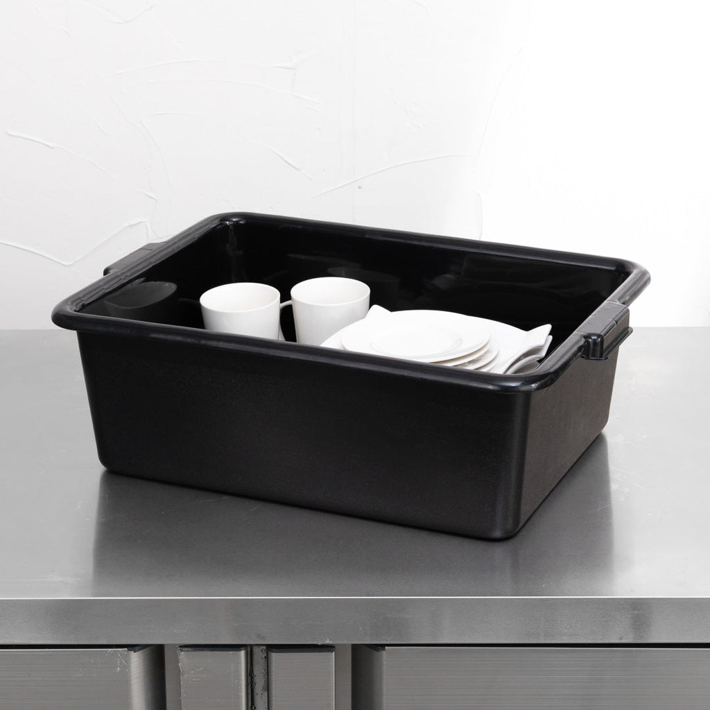 RW Clean Black Plastic Bus Tub - Deep, Easy Grip - 22" x 15 3/4" x 7" - 12 count box