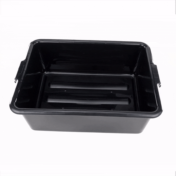 RW Clean Black Plastic Bus Tub - Deep, Easy Grip - 22" x 15 3/4" x 7" - 12 count box