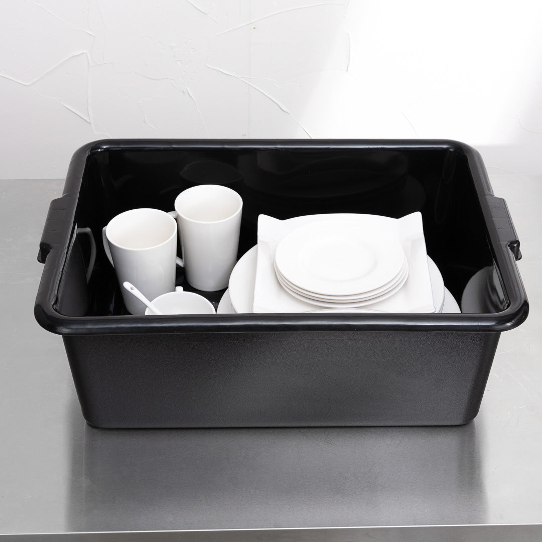 RW Clean Black Plastic Bus Tub - Deep, Easy Grip - 22" x 15 3/4" x 7" - 12 count box