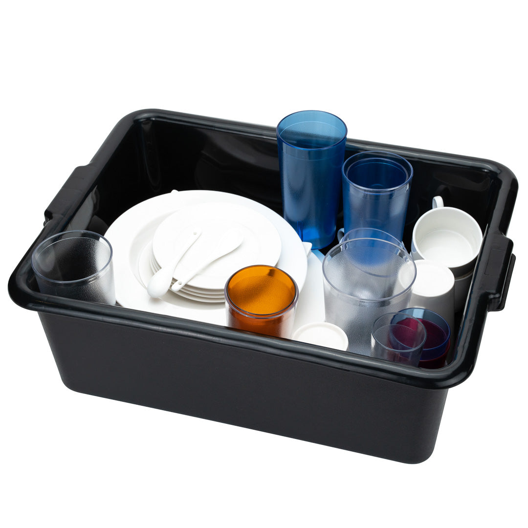 RW Clean Black Plastic Bus Tub - Deep, Easy Grip - 22" x 15 3/4" x 7" - 1 count box