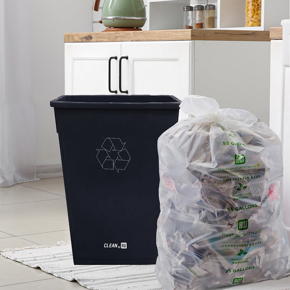 RW Clean 23 gal Black Plastic Slim Trash Can - 20" x 11" x 30" - 1 count box