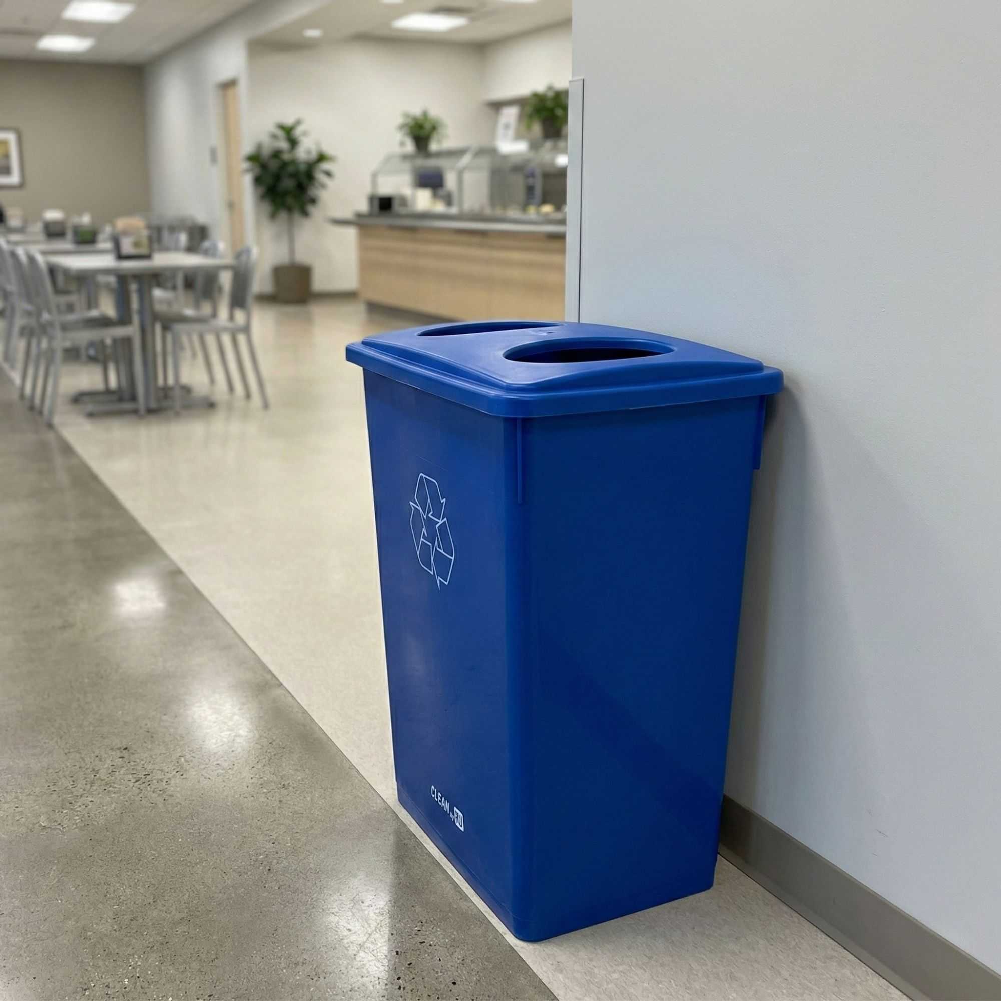 RW Clean Blue Plastic Recycling Trash Can Lid - Fits 23 gal Slim Trash Can - 22" x 11 1/2" x 3" - 1 count box