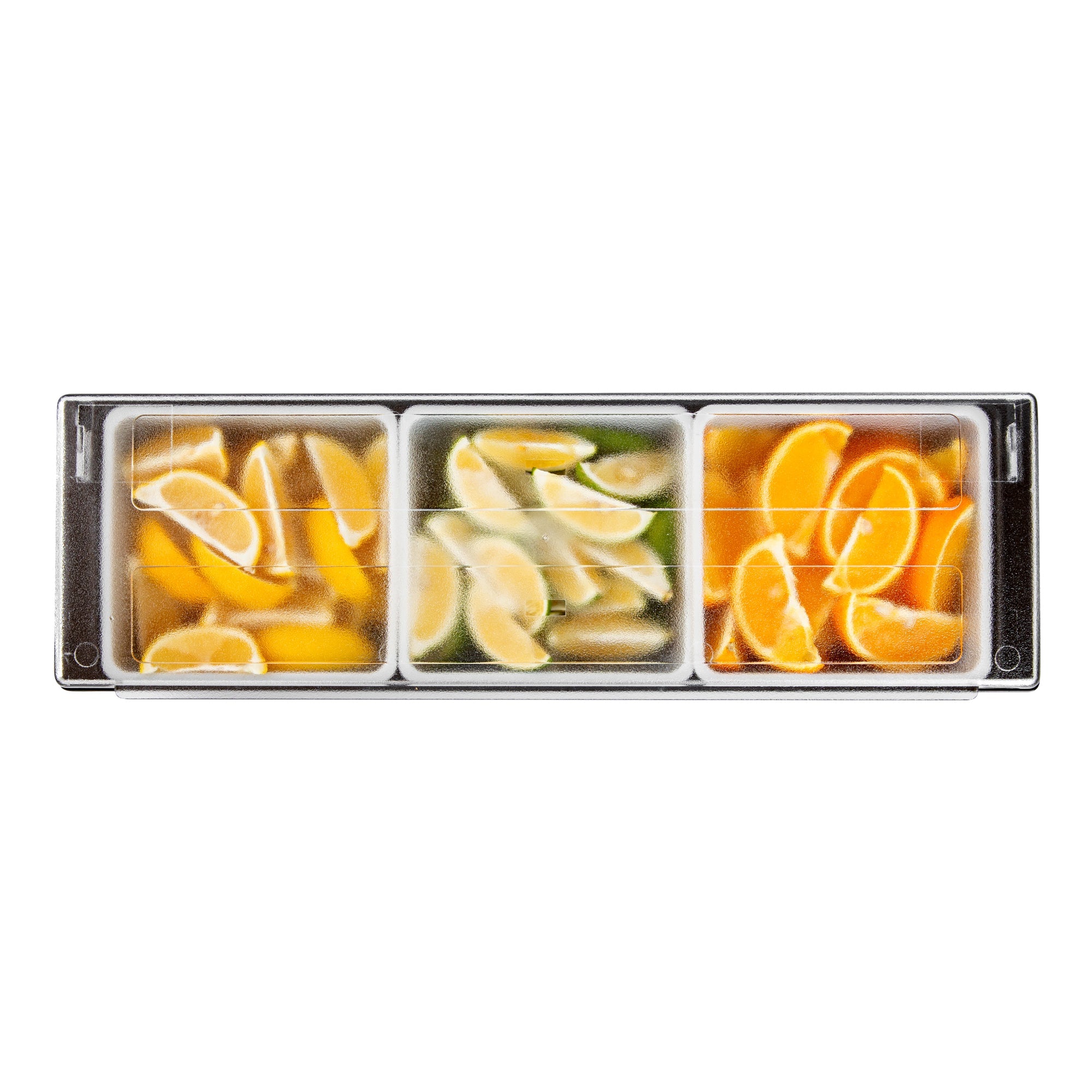 Bar Lux Black Plastic Condiment Caddy - 3 Compartments - 19 1/2" x 6 1/4" x 3 3/4" - 1 count box
