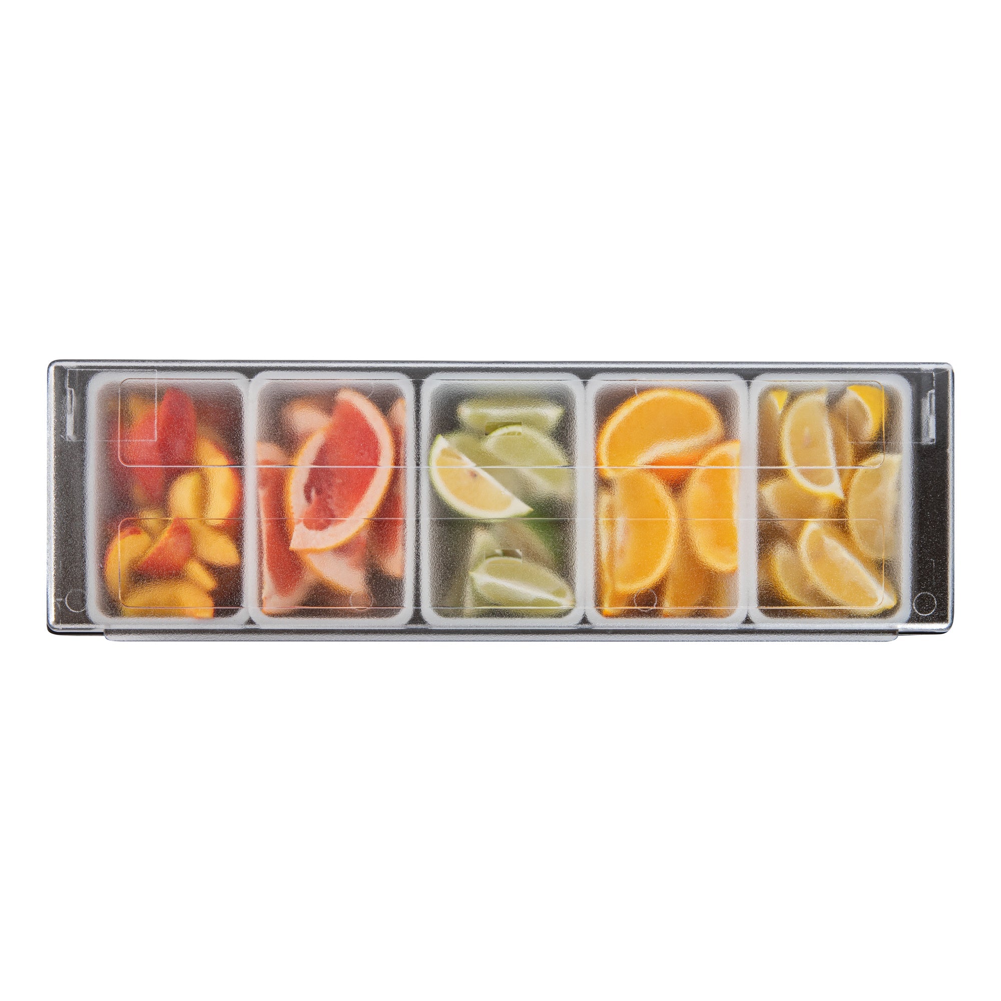Bar Lux Black Plastic Condiment Caddy - 5 Compartments - 19 1/2" x 6 1/4" x 3 3/4" - 1 count box