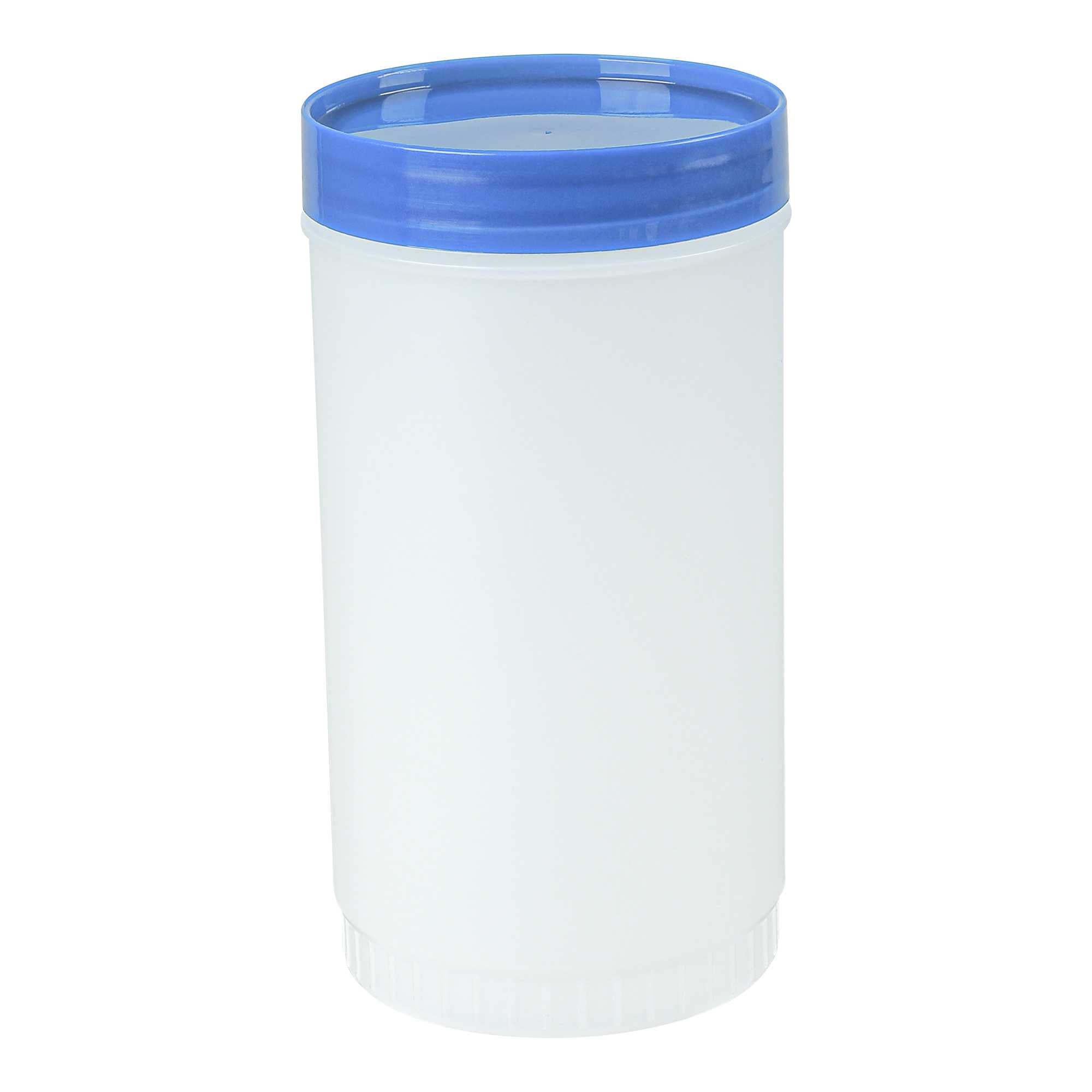 Bar Lux 1 qt Plastic Quick Pour Storage Container Bottle - with Blue Spout and Lid - 3 1/2" x 3 1/2" x 13" - 1 count box