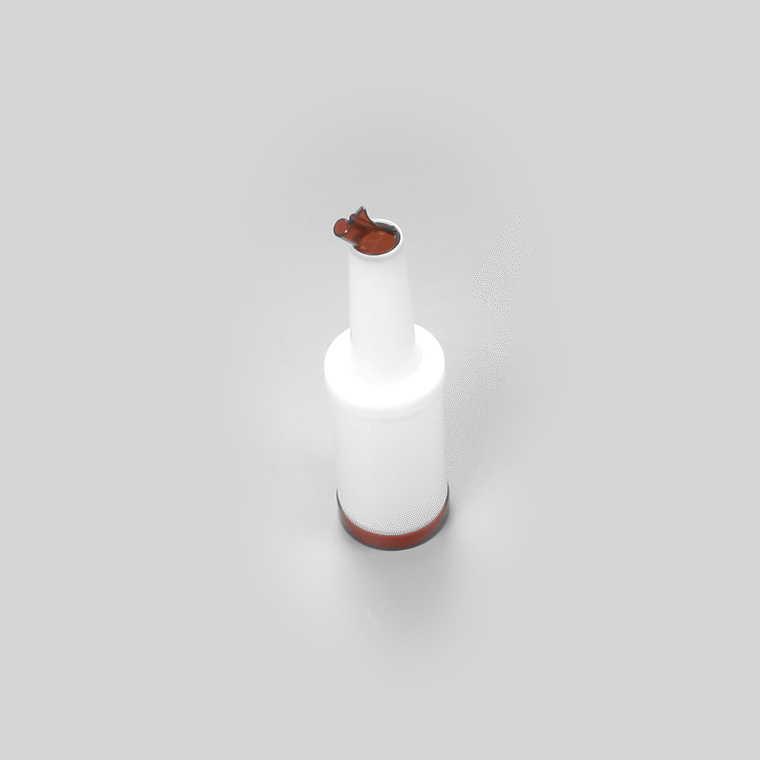 Bar Lux 1 qt Plastic Quick Pour Storage Container Bottle - with Brown Spout and Lid - 3 1/2" x 3 1/2" x 13" - 1 count box