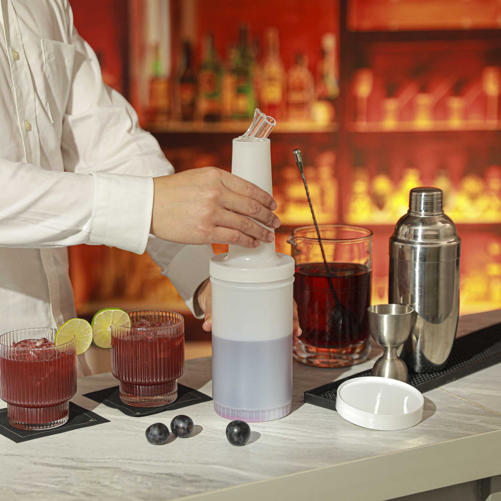 Bar Lux 1 qt Plastic Quick Pour Storage Container Bottle - with Clear Spout and Lid - 3 1/2" x 3 1/2" x 13" - 1 count box