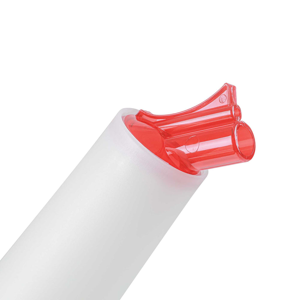 Bar Lux 1 qt Plastic Quick Pour Storage Container Bottle - with Red Spout and Lid - 3 1/2" x 3 1/2" x 13" - 1 count box