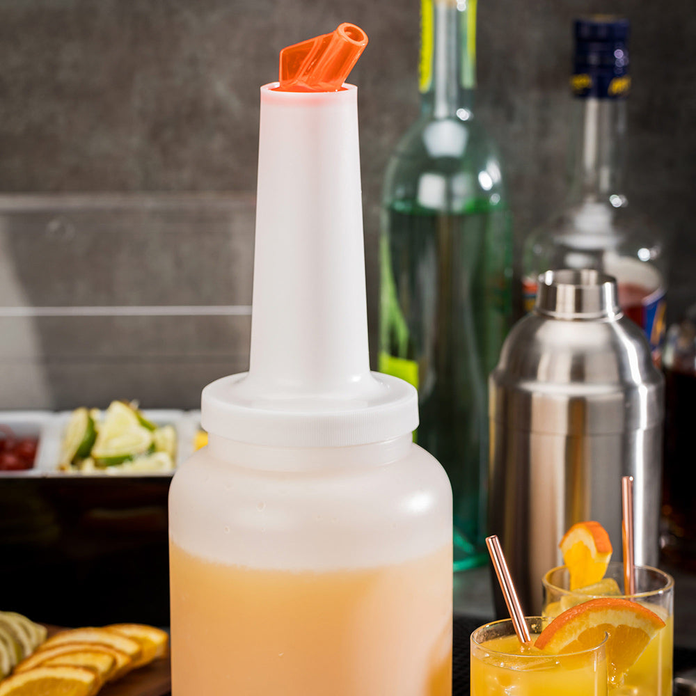 Bar Lux 2 qt Plastic Quick Pour Storage Container Bottle - with Orange Spout and Lid - 4 3/4" x 4 3/4" x 13 3/4" - 1 count box