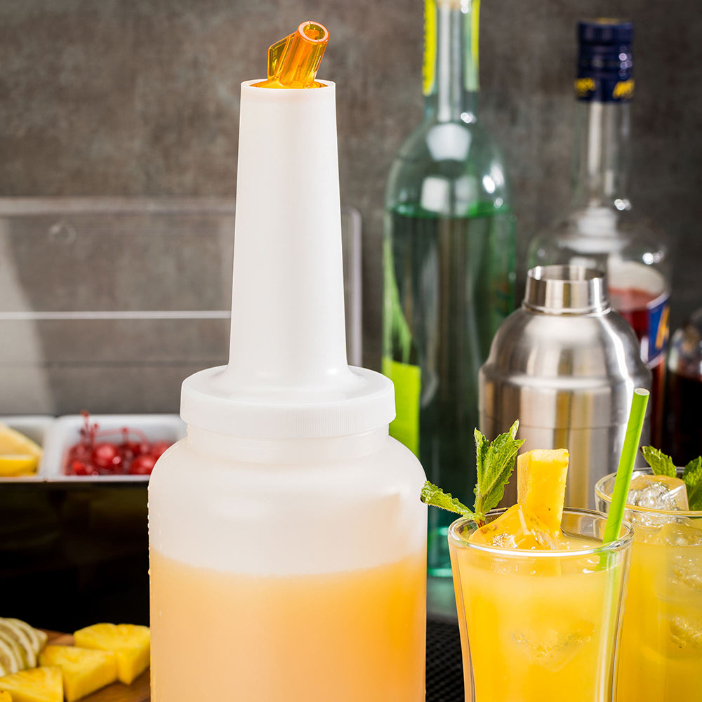 Bar Lux 2 qt Plastic Quick Pour Storage Container Bottle - with Yellow Spout and Lid - 4 3/4" x 4 3/4" x 13 3/4" - 1 count box