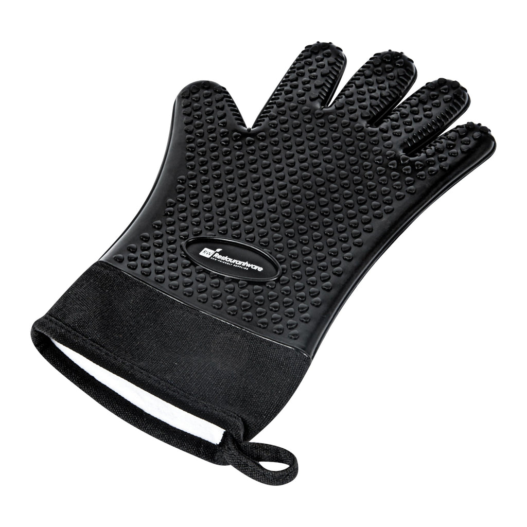 Comfy Grip Black Silicone Oven Mitt - Heat-Resistant, Cotton Lining - 13" x 7 1/2" x 1/2" - 1 count box